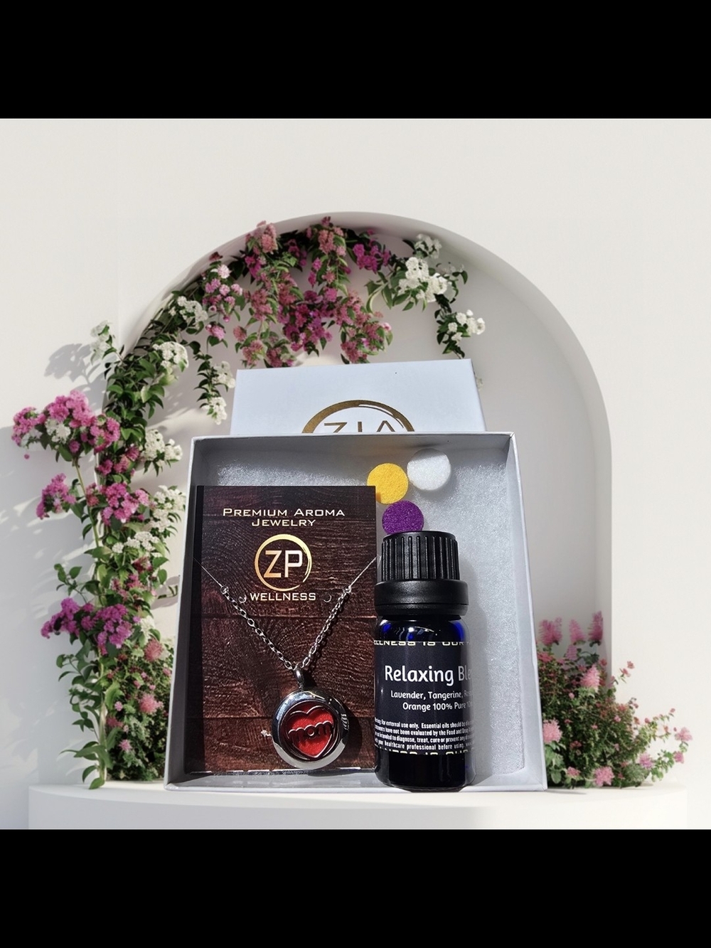 ZP Wellness Relaxing Blend Essential Oil with Silver Heart Aroma Necklace - Red